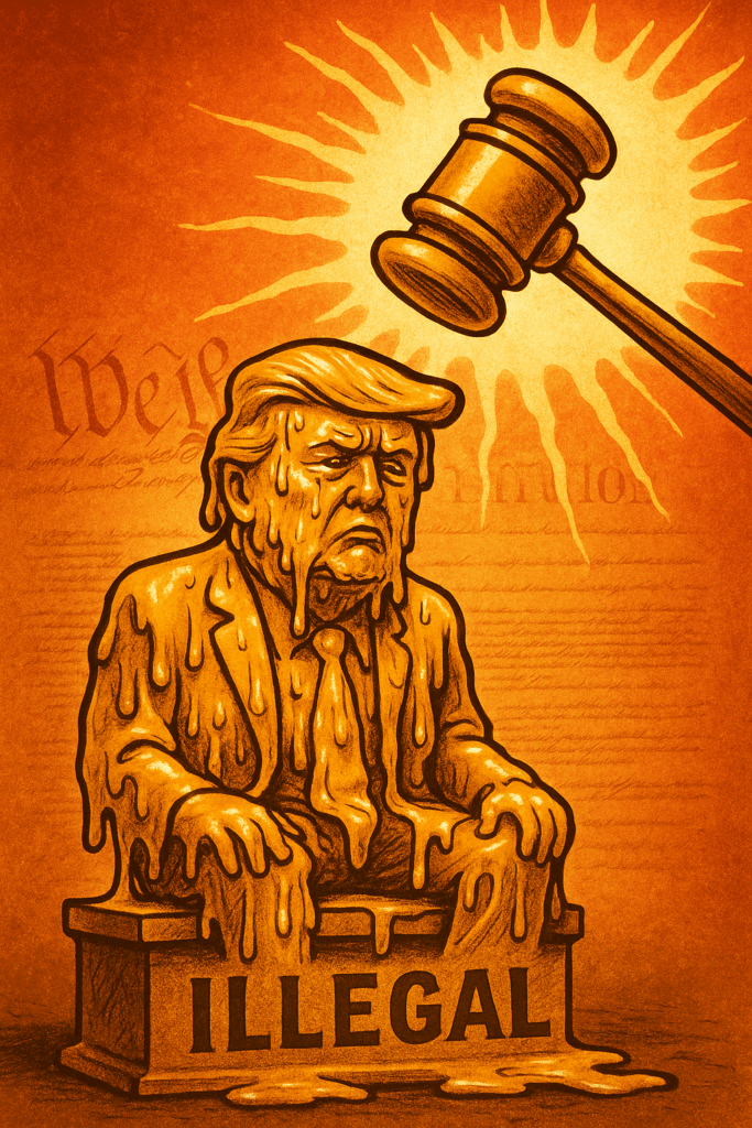 Felon Trump gold statue melts in the sun